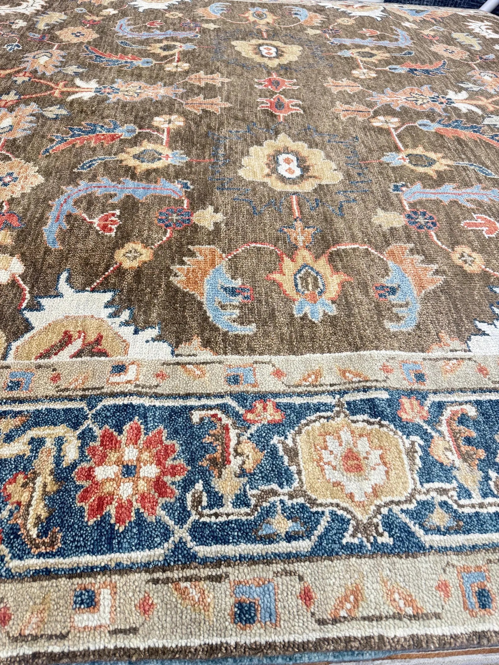 Authentic Hand-Knotted Wool Persian Rug | Earthy Brown & Navy Border