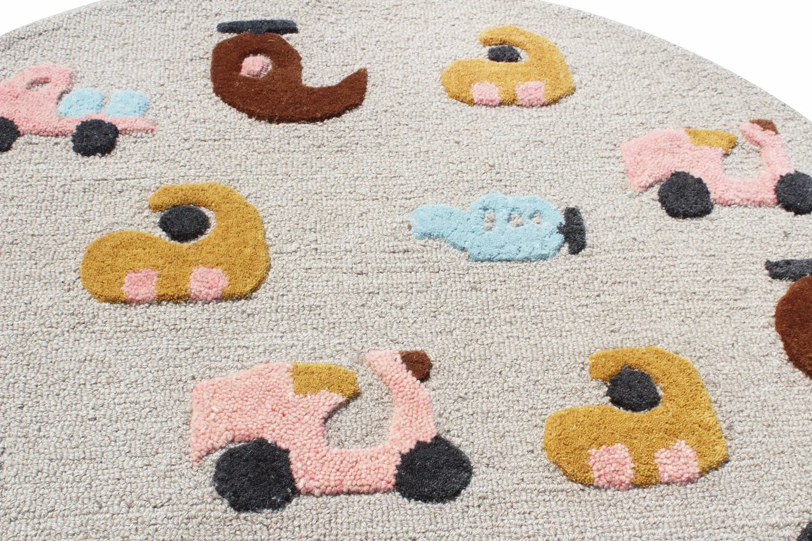 Round Hand-Tufted Kids Transportation Rug | Wool Nursery Decor