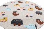 Round Hand-Tufted Kids Transportation Rug | Wool Nursery Decor