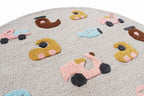 Round Hand-Tufted Kids Transportation Rug | Wool Nursery Decor