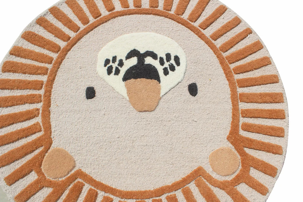 Hand Tufted Lion Nursery Rug - Cute Animal Area Rug for Toddler Room Decor