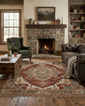 8x10 ft Hand-Knotted Oushak Style Wool Rug - Rust & Sage Heritage Medallion