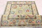 Hand Knotted Sage Green Oushak Rug, Large Floral Wool Area Rug