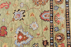 Hand Knotted Sage Green Oushak Rug, Large Floral Wool Area Rug