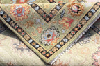 Hand Knotted Sage Green Oushak Rug, Large Floral Wool Area Rug