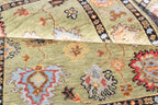 Hand Knotted Sage Green Oushak Rug, Large Floral Wool Area Rug