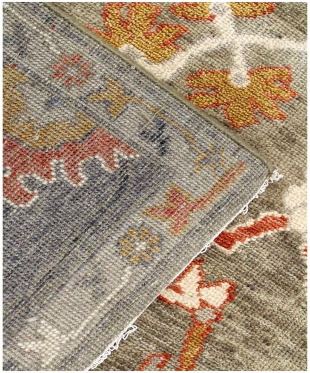 Bohemian Sage & Denim Hand-Knotted Oushak Wool Rug for living room