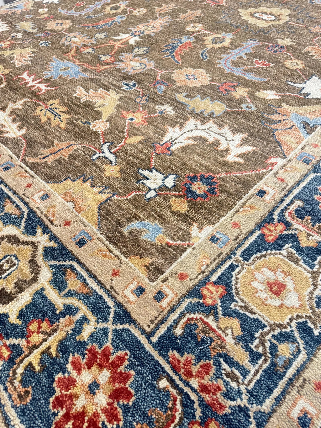 Authentic Hand-Knotted Wool Persian Rug | Earthy Brown & Navy Border