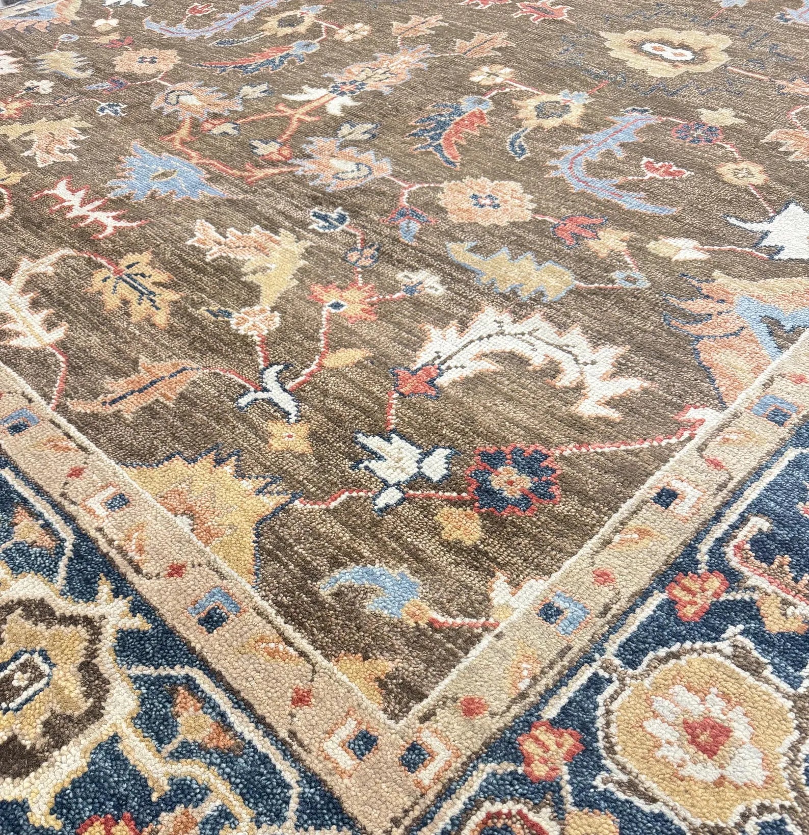 Authentic Hand-Knotted Wool Persian Rug | Earthy Brown & Navy Border
