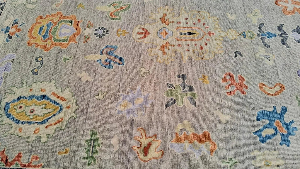 Hand-Knotted Oushak Wool Rug - Muted Blue & Terracotta Modern Transitional Design