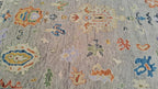 Hand-Knotted Oushak Wool Rug - Muted Blue & Terracotta Modern Transitional Design