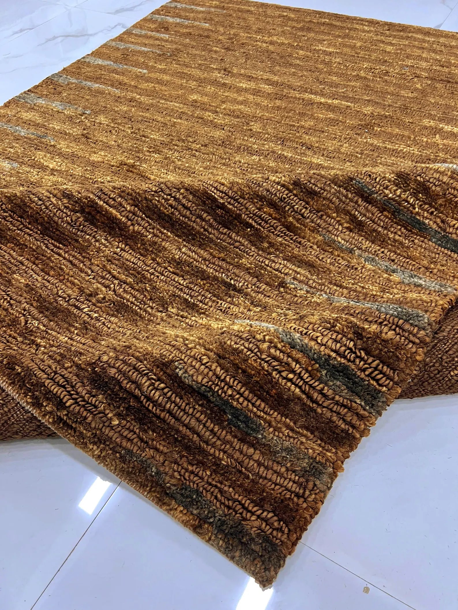 Natural Jute 6x8 Handwoven Area Rug, Textured Waffle Weave Brown with Gray accents