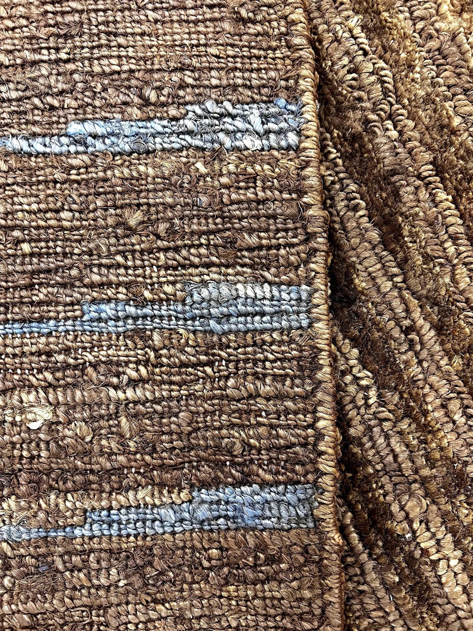 Natural Jute 6x8 Handwoven Area Rug, Textured Waffle Weave Brown with Gray accents