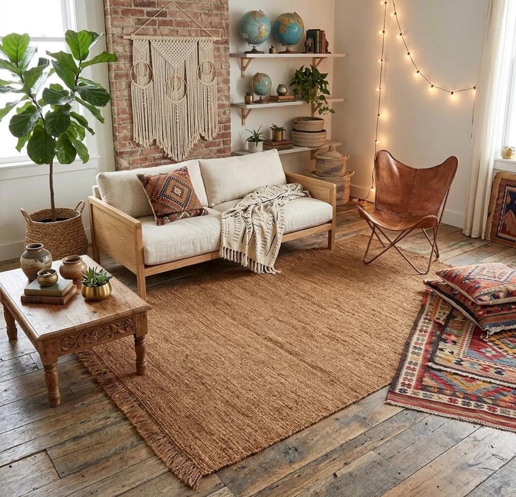 5x8 Jute Braided Rug, Natural Rustic Handwoven Area Rug