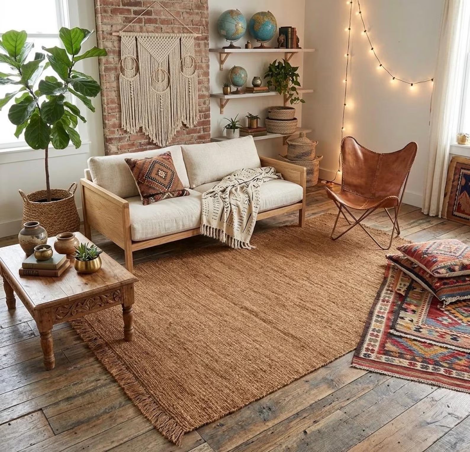 5x8 Jute Braided Rug, Natural Rustic Handwoven Area Rug