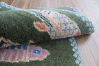 Hand-Knotted Wool Koi Fish Runner – Green Artisan Fish Rug – Custom Sizes Available