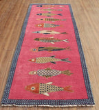 Hand-Knotted Wool Koi Fish Runner – Pink Artisan Fish Rug – Custom Sizes Available