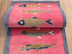 Hand-Knotted Wool Koi Fish Runner – Pink Artisan Fish Rug – Custom Sizes Available