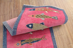 Hand-Knotted Wool Koi Fish Runner – Pink Artisan Fish Rug – Custom Sizes Available