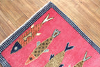 Hand-Knotted Wool Koi Fish Runner – Pink Artisan Fish Rug – Custom Sizes Available