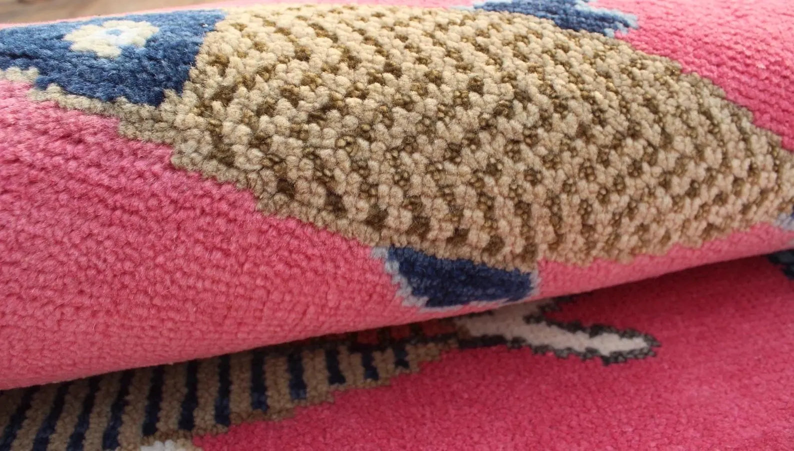 Hand-Knotted Wool Koi Fish Runner – Pink Artisan Fish Rug – Custom Sizes Available