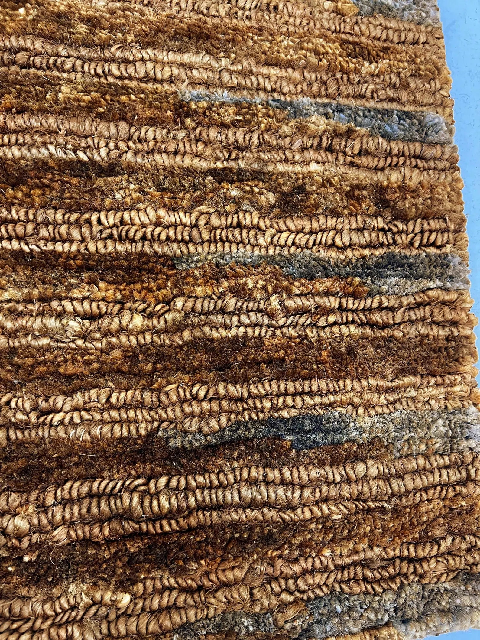 Natural Jute 6x8 Handwoven Area Rug, Textured Waffle Weave Brown with Gray accents