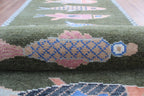 Hand-Knotted Wool Koi Fish Runner – Green Artisan Fish Rug – Custom Sizes Available