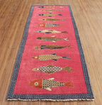 Hand-Knotted Wool Koi Fish Runner – Pink Artisan Fish Rug – Custom Sizes Available