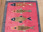 Hand-Knotted Wool Koi Fish Runner – Pink Artisan Fish Rug – Custom Sizes Available