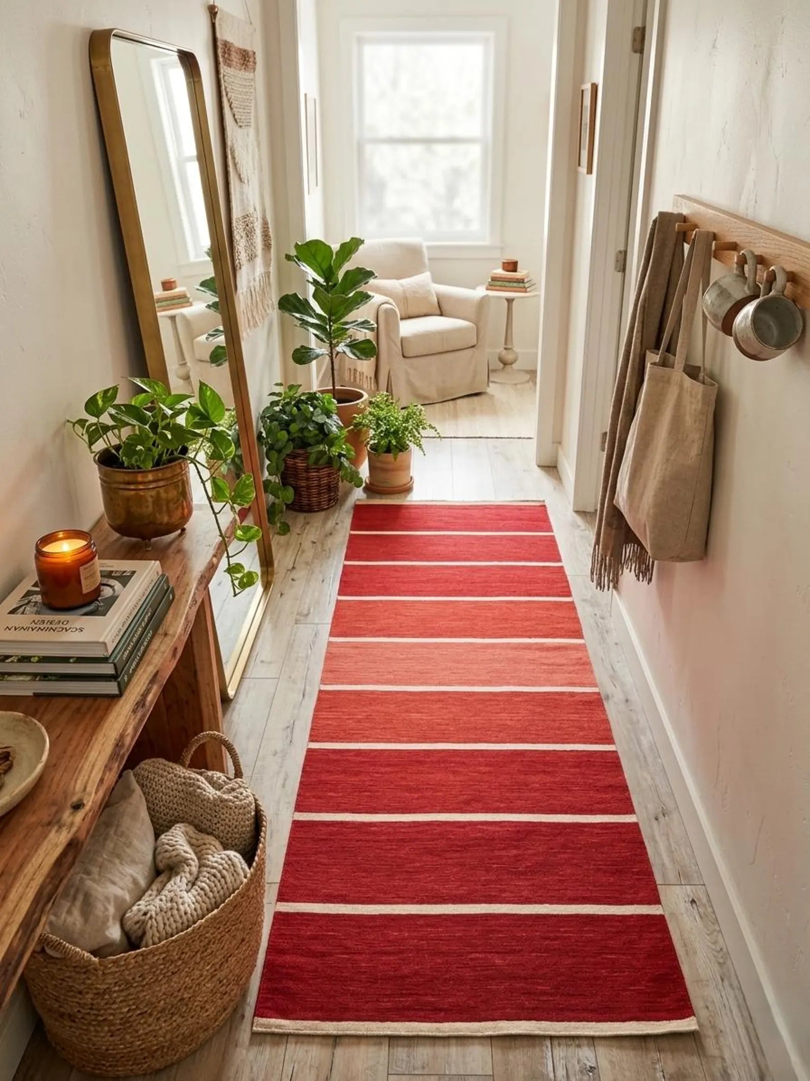 2.6x8 Flatweave wool Runner Rug, Long Hallway Accent, Coastal Decor,  Kitchen hallway rug Bohemian Style
