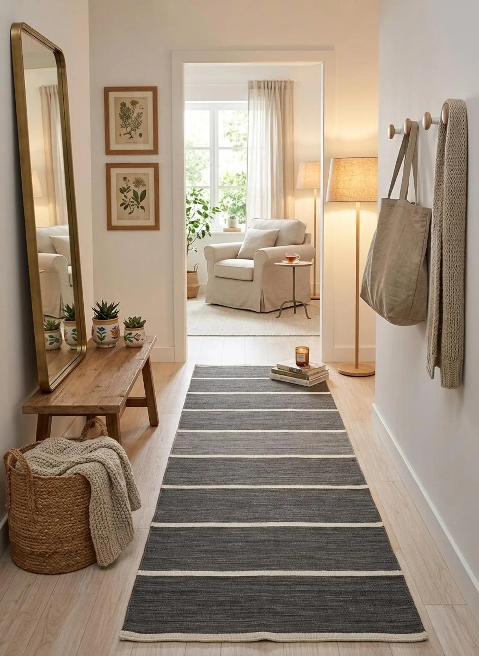 2.6x8 Flatweave wool Runner Rug, Long Hallway Accent, Coastal Decor,  Kitchen hallway rug Bohemian Style