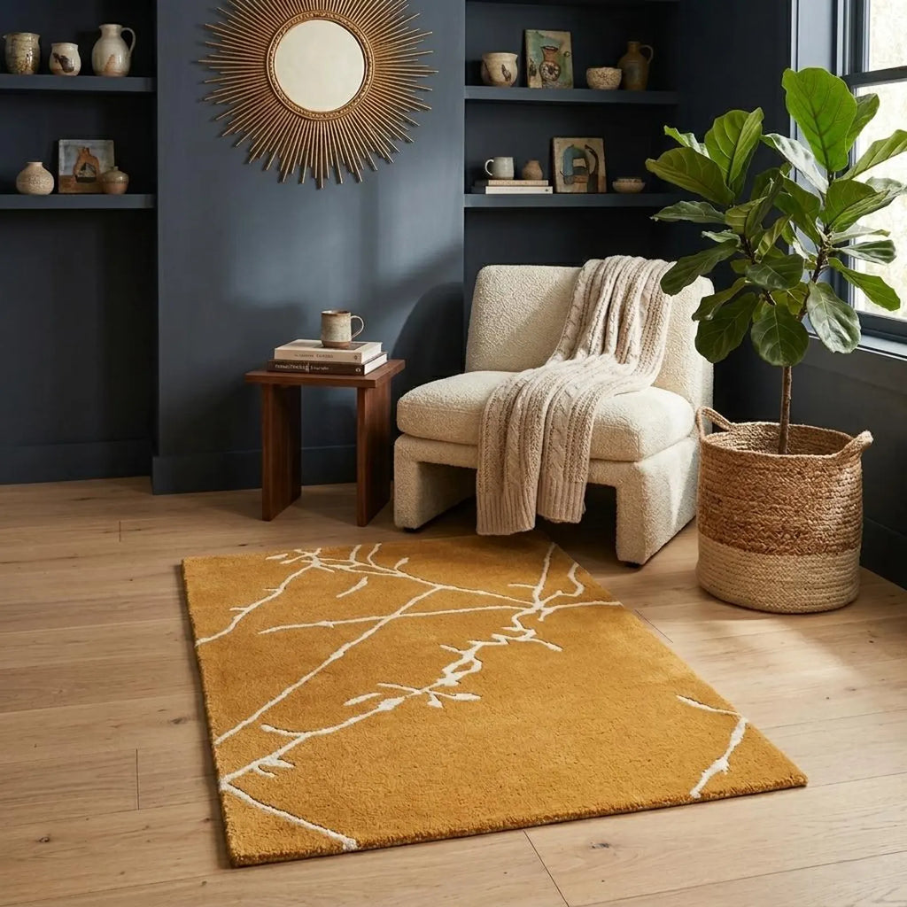 Modern Abstract Wool Rug 2.6x4 - Handmade Rust Grey Ivory Textured Mat - Luxury Hand-Tufted Bedside Rug - Small Space Earth Tone Home Decor