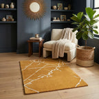 Modern Abstract Wool Rug 2.6x4 - Handmade Rust Grey Ivory Textured Mat - Luxury Hand-Tufted Bedside Rug - Small Space Earth Tone Home Decor