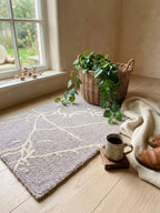 Modern Abstract Wool Rug 2.6x4 - Handmade Rust Grey Ivory Textured Mat - Luxury Hand-Tufted Bedside Rug - Small Space Earth Tone Home Decor