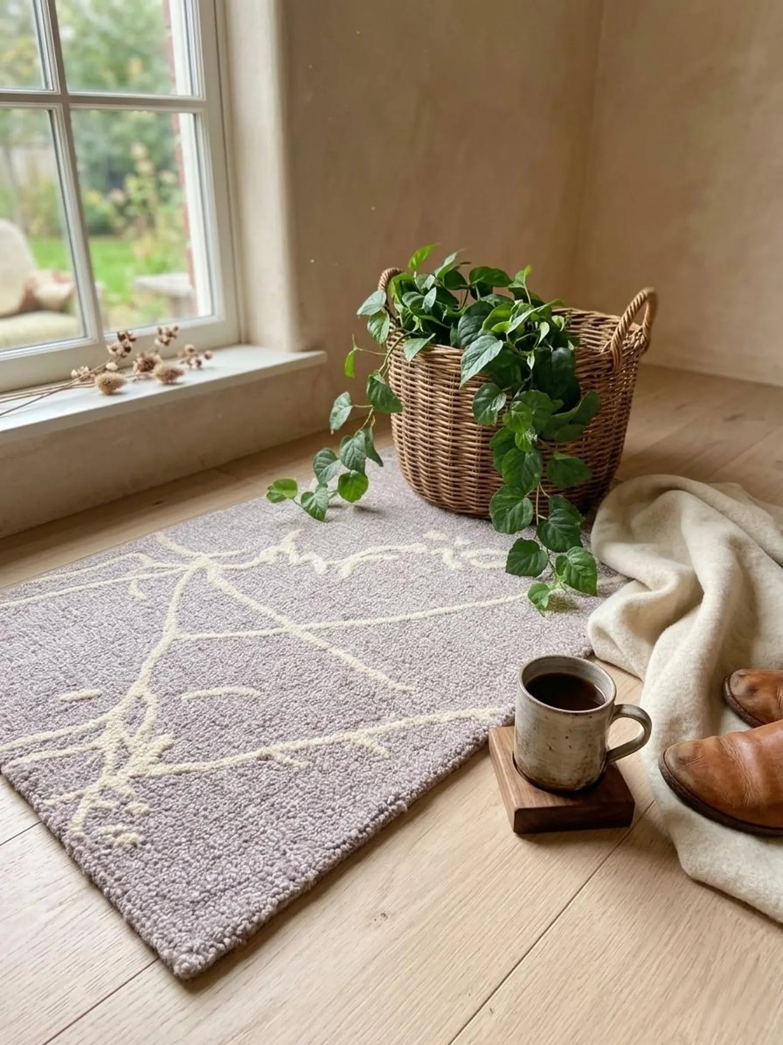 Modern Abstract Wool Rug 2.6x4 - Handmade Rust Grey Ivory Textured Mat - Luxury Hand-Tufted Bedside Rug - Small Space Earth Tone Home Decor