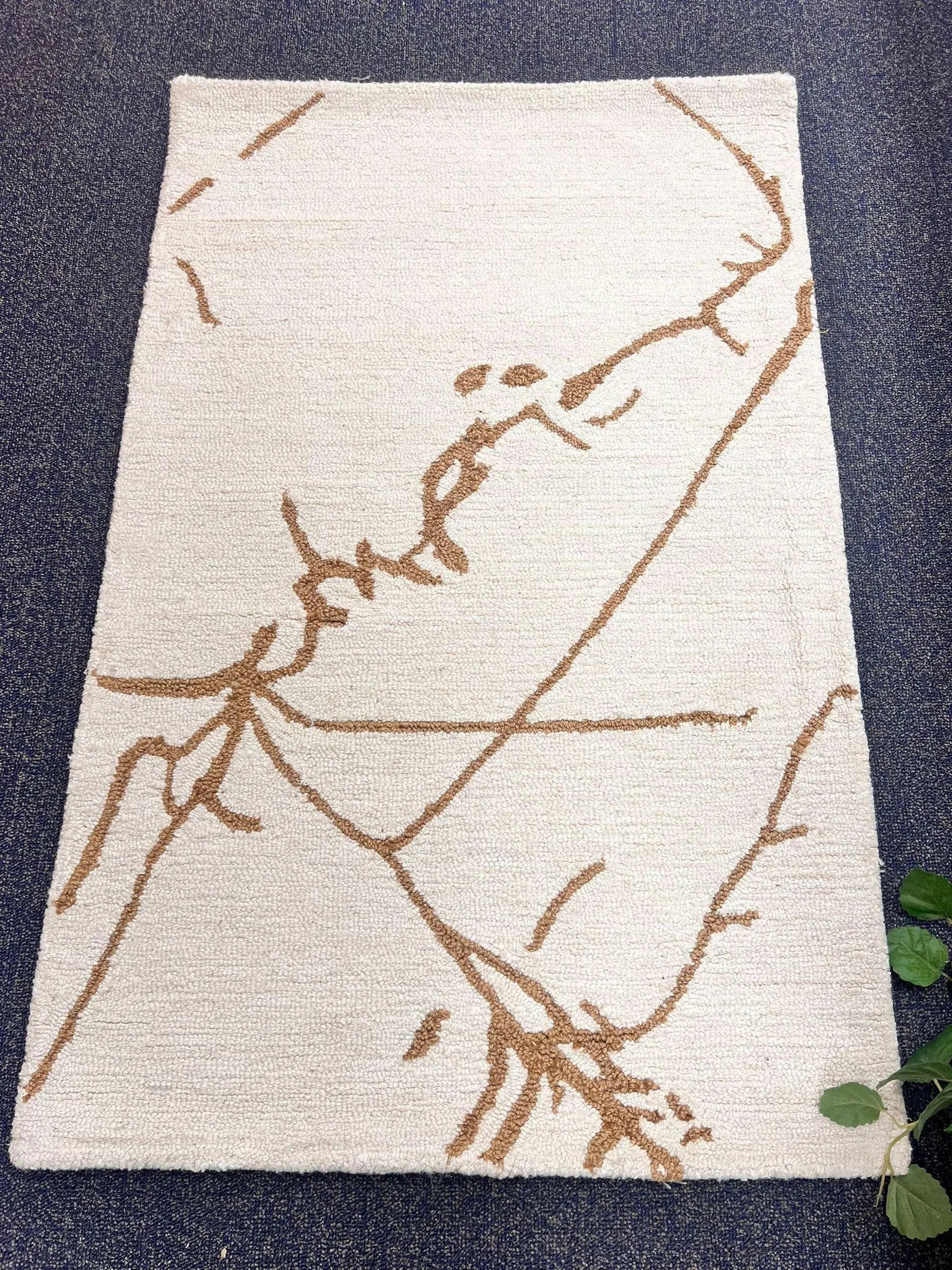 Modern Abstract Wool Rug 2.6x4 - Handmade Rust Grey Ivory Textured Mat - Luxury Hand-Tufted Bedside Rug - Small Space Earth Tone Home Decor