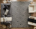 Hand Tufted Wool Rug, Charcoal Ivory Geometric Looped Pile