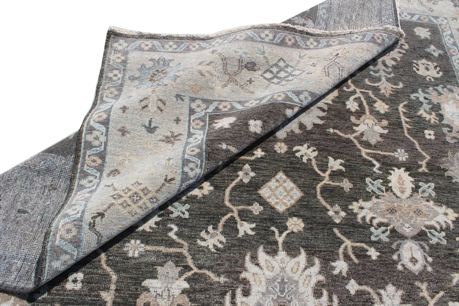 9X12 ft Charcoal Silver Hand Knotted area Rug