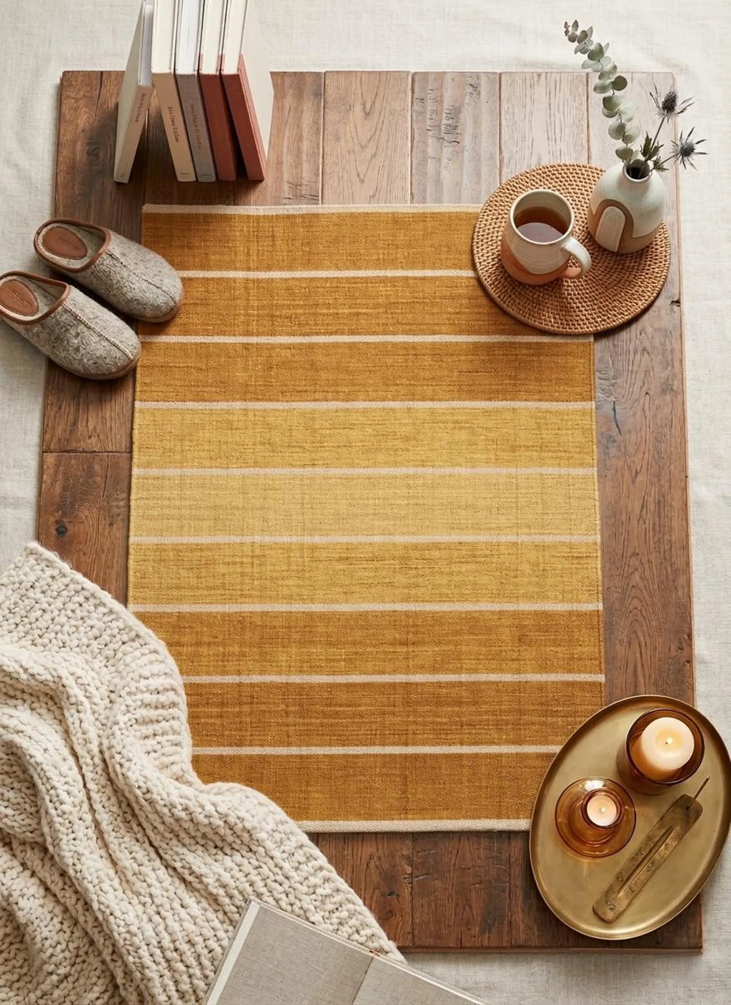 Modern Reversable Boho Striped Rug - Earthy Gradient Wool Kilim-Handwoven Flatweave Area Rug for Living Room - Scandinavian Dhurrie 5x8 8x10