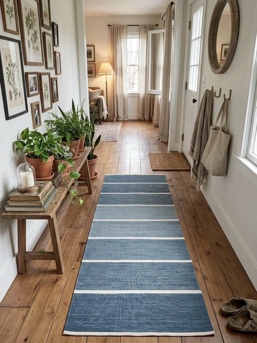 2.6x8 Flatweave wool Runner Rug, Long Hallway Accent, Coastal Decor,  Kitchen hallway rug Bohemian Style