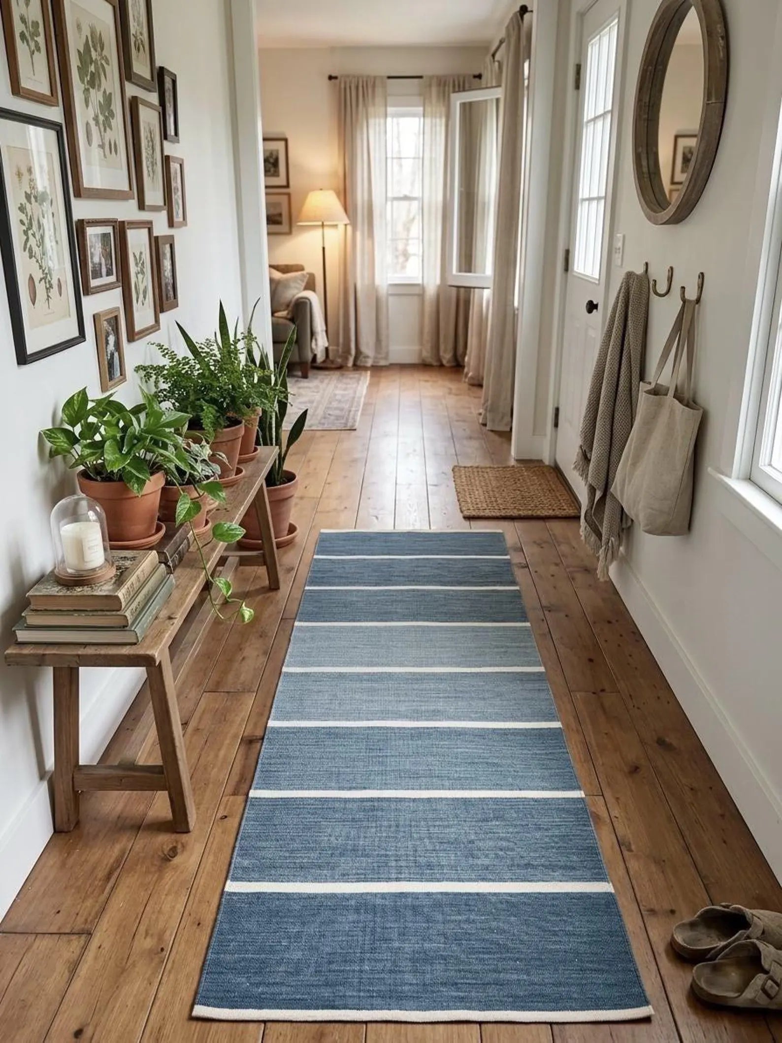 2.6x8 Flatweave wool Runner Rug, Long Hallway Accent, Coastal Decor,  Kitchen hallway rug Bohemian Style