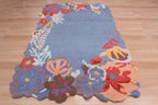 Custom Size Hand-Tufted Wool Floral Area Rug – Modern Botanical Accent Carpet with Scalloped Edge for Living Room & Bedroom