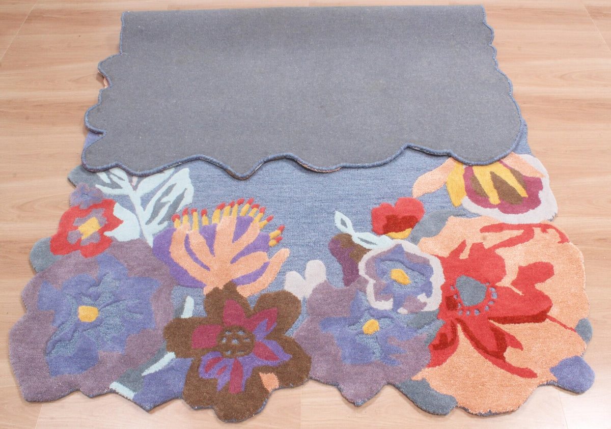 Custom Size Hand-Tufted Wool Floral Area Rug – Modern Botanical Accent Carpet with Scalloped Edge for Living Room & Bedroom