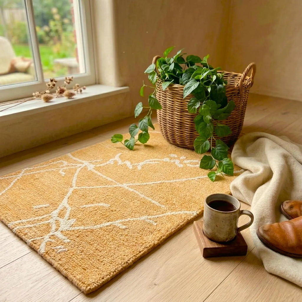 Modern Abstract Wool Rug 2.6x4 - Handmade Rust Grey Ivory Textured Mat - Luxury Hand-Tufted Bedside Rug - Small Space Earth Tone Home Decor