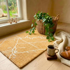 Modern Abstract Wool Rug 2.6x4 - Handmade Rust Grey Ivory Textured Mat - Luxury Hand-Tufted Bedside Rug - Small Space Earth Tone Home Decor