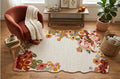 Custom Size Ivory Floral Hand-Tufted Wool Floral Area Rug – Modern Botanical Accent Carpet with Scalloped Edge for Living Room & Bedroom