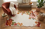 Custom Size Ivory Floral Hand-Tufted Wool Floral Area Rug – Modern Botanical Accent Carpet with Scalloped Edge for Living Room & Bedroom