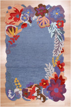 Custom Size Hand-Tufted Wool Floral Area Rug – Modern Botanical Accent Carpet with Scalloped Edge for Living Room & Bedroom
