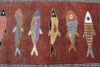 Hand-Knotted Wool Koi Fish Runner – Brown Artisan Fish Rug – Custom Sizes Available