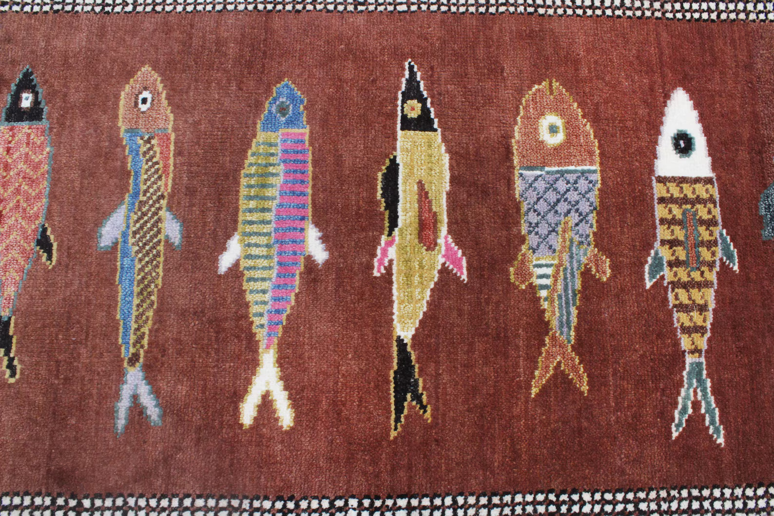 Hand-Knotted Wool Koi Fish Runner – Brown Artisan Fish Rug – Custom Sizes Available